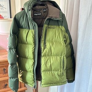 Marmot Olive and Brown Puffer Jacket